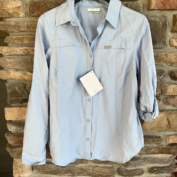 Columbia Women's Silver Ridge 3.0 Hiking Top Small Lt Blue LS Utility NWT - Picture 1 of 6